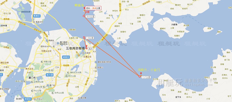 五緣灣游艇碼頭→大、小金門(mén)→鱷魚(yú)島→五緣灣游艇碼頭